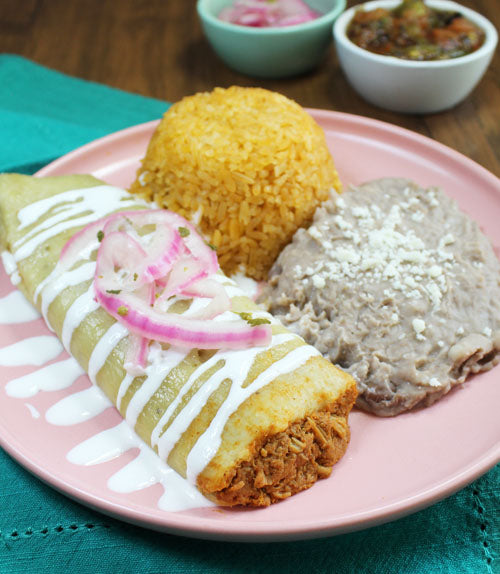 Pork Tamale with Rice and Beans