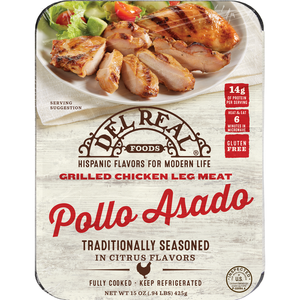 Del Real Foods Pollo Asado is seasoned with a traditional blend of spices and marinated in a zesty citrus blend, grilled to perfection, staying true to its traditional recipe.