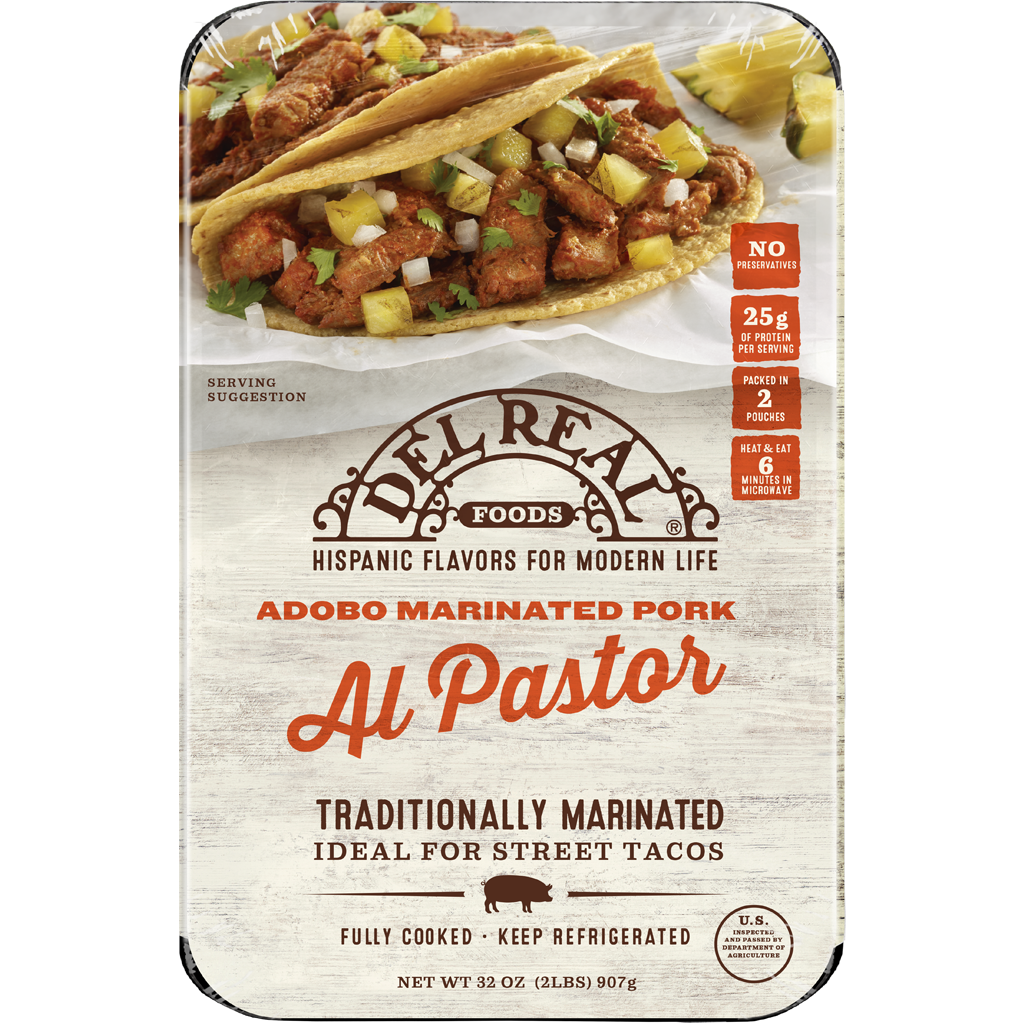 Del Real Foods pork is marinated with fresh chili peppers, red peppers and a traditional blend of spices to create that authentic street taco flavor.