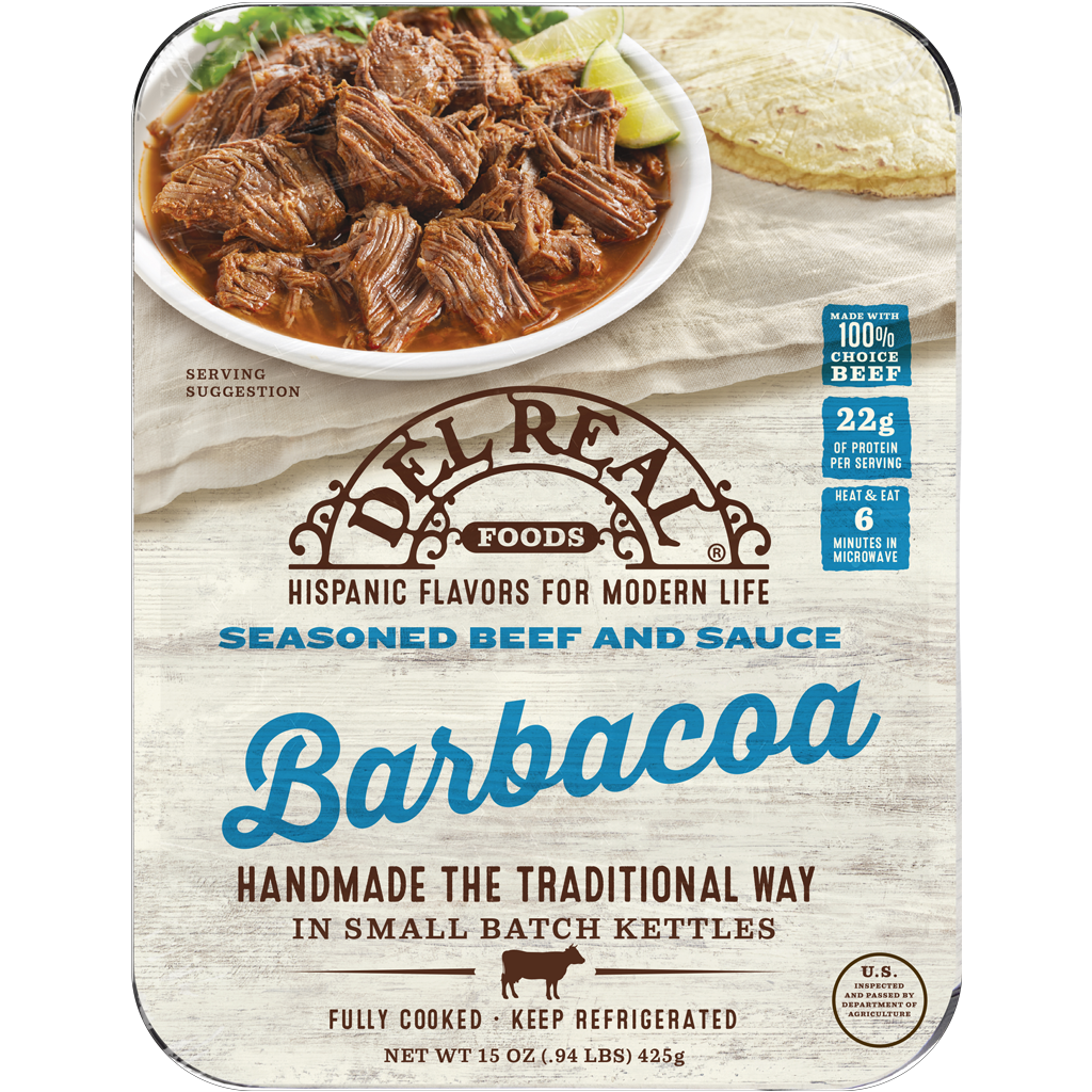 Del Real Foods Barbacoa, Mexican-style beef pot roast is simmered in a hearty tomato and chili sauce giving it that traditional Mexican flavor the whole family can enjoy.